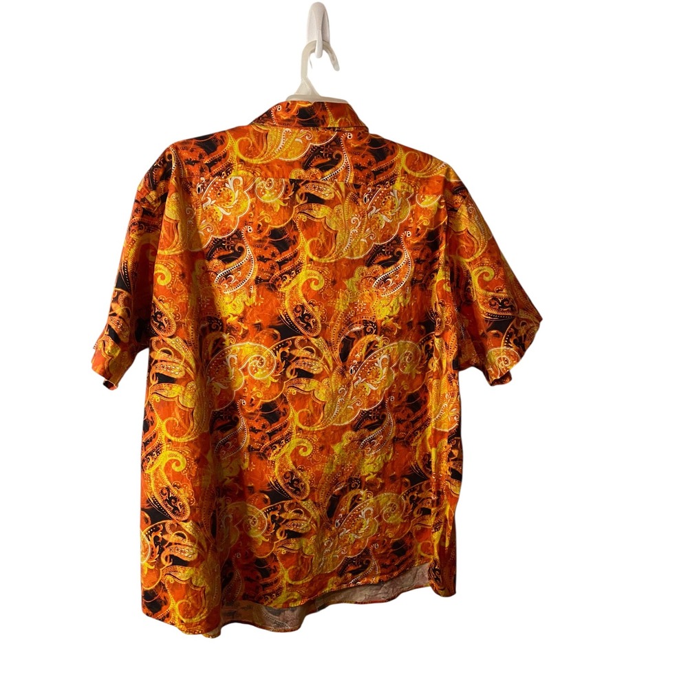 Cremieux Premium Denim Mens Orange Paisley Short Sleeve Button Down Shirt 3XB - Picture 2 of 4